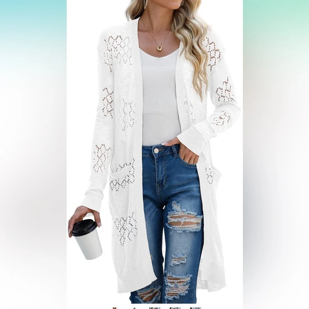 Elegant White Open-Front Women's Sweater. NWT - Picture 2 of 8